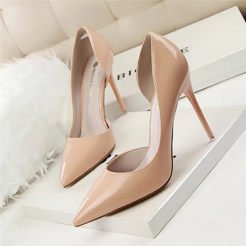 BIGTREE Shoes New Patent Leather Woman Pumps Pointed Stiletto Fashion