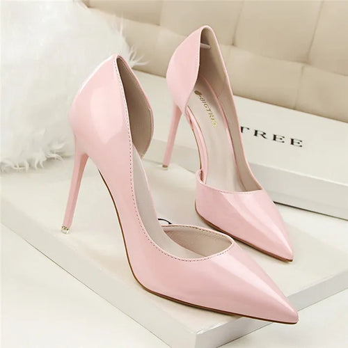 BIGTREE Shoes New Patent Leather Woman Pumps Pointed Stiletto Fashion