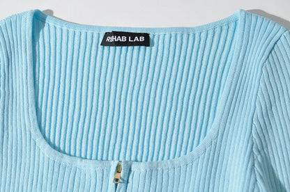 Summer outfits for women 2024 sexy bodysuit streetwear long sleeve square neck bodycon bodysuit zip up body suits black