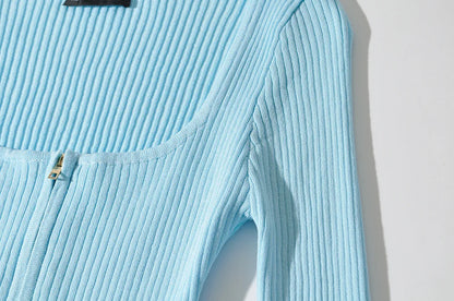 Summer outfits for women 2024 sexy bodysuit streetwear long sleeve square neck bodycon bodysuit zip up body suits black