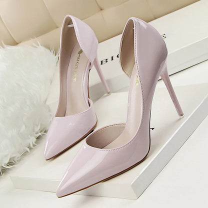BIGTREE Shoes New Patent Leather Woman Pumps Pointed Stiletto Fashion