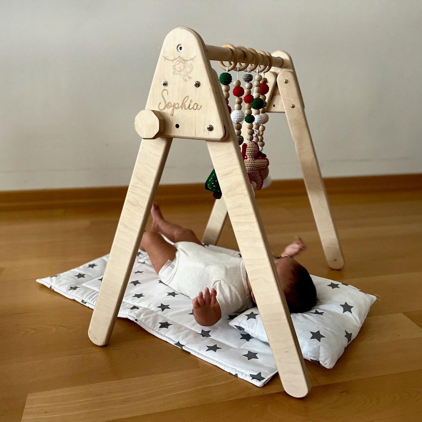 Montessori Baby Gym & Hanging Toys Set | Wooden Play Gym for Babies