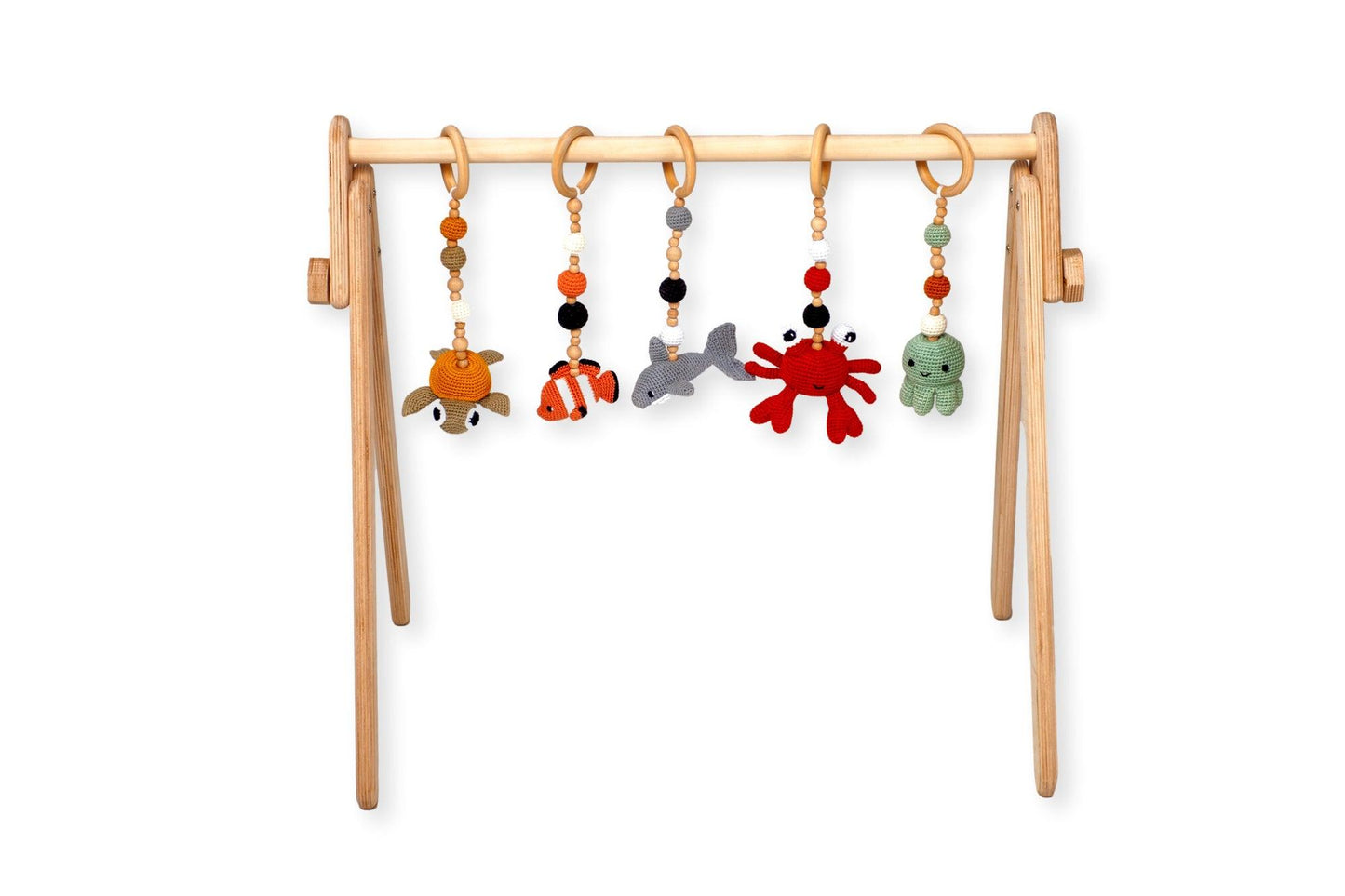 Montessori Baby Gym & Hanging Toys Set | Wooden Play Gym for Babies