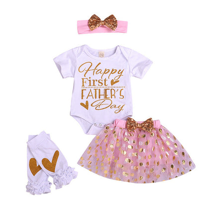 Kids Baby Girl Letter Romper Tulle Bow Sequin