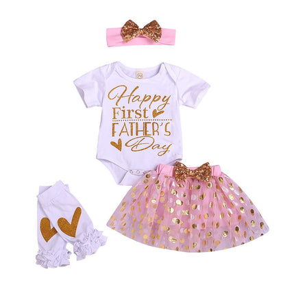 Kids Baby Girl Letter Romper Tulle Bow Sequin