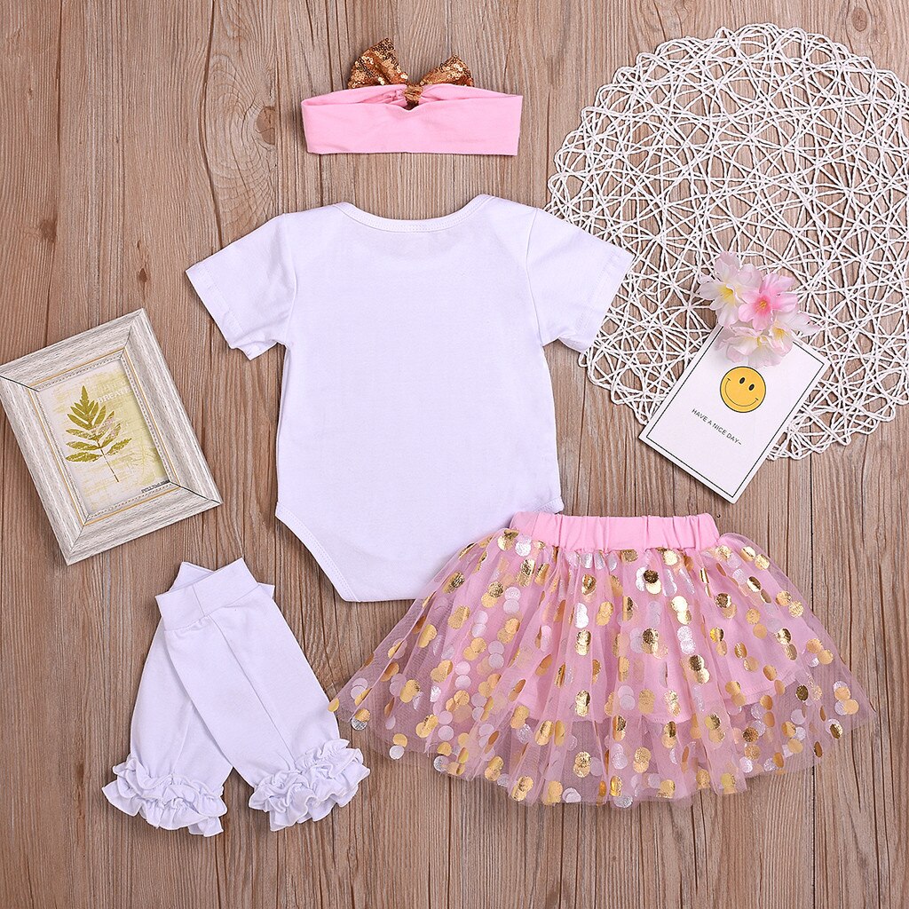 Kids Baby Girl Letter Romper Tulle Bow Sequin