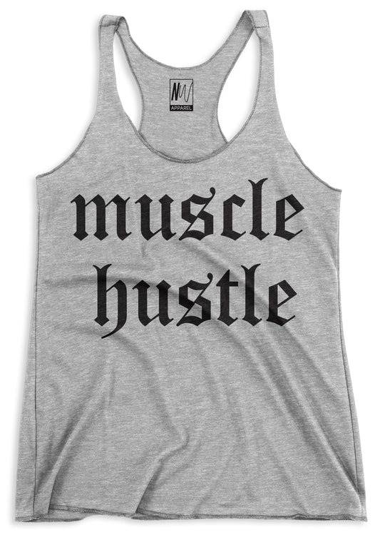 Muscle Hustle Heather Gray Racerback Tank Top