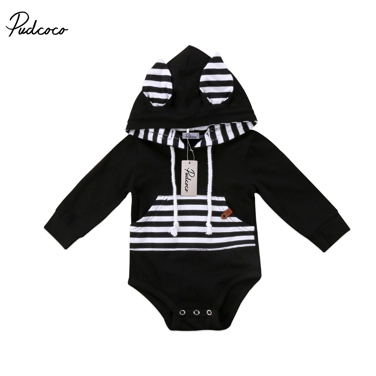 Newborn Baby Hooded Bodysuit Babies Stripes