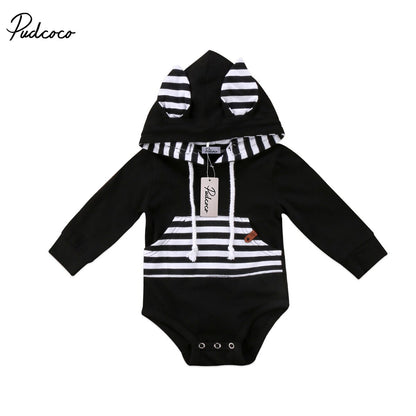 Newborn Baby Hooded Bodysuit Babies Stripes