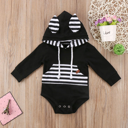 Newborn Baby Hooded Bodysuit Babies Stripes