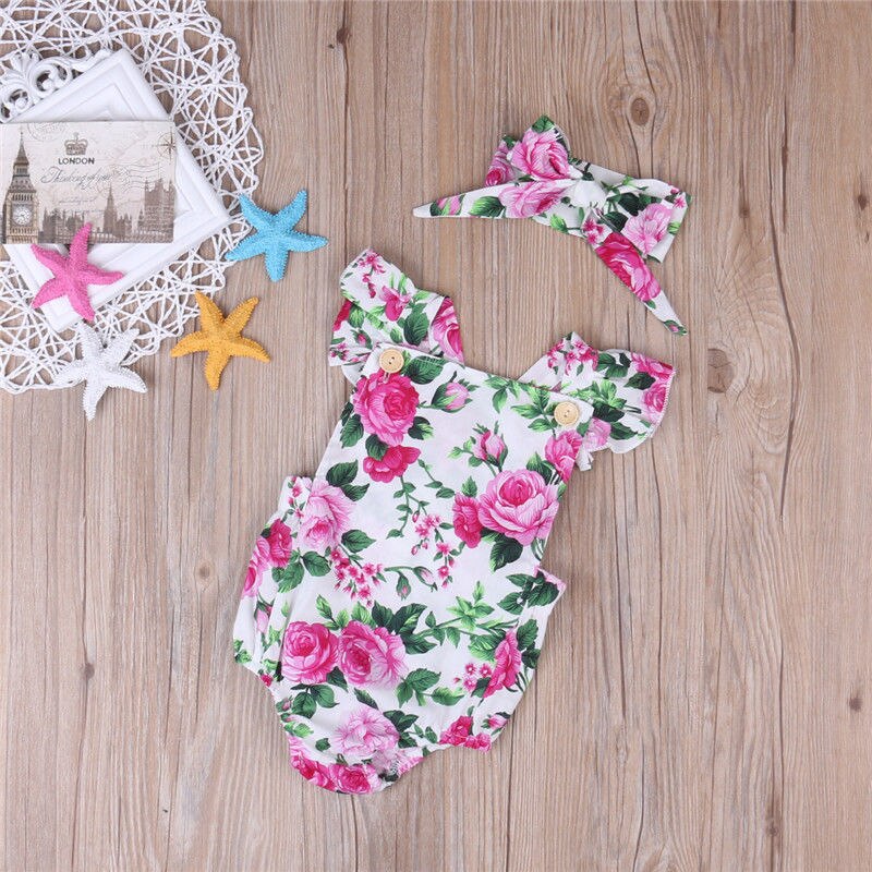 Newborn Infant Baby Girl Floral Bodysuit Babies