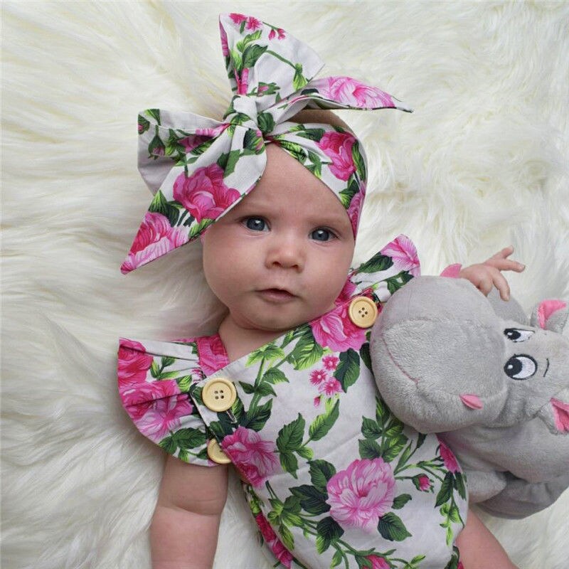 Newborn Infant Baby Girl Floral Bodysuit Babies