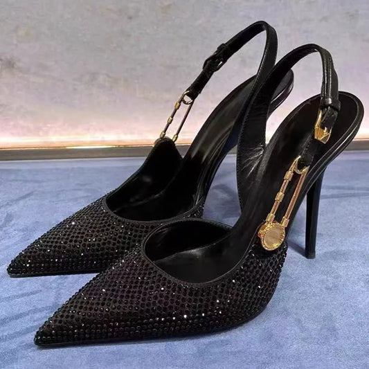 Luxury Rhinestones Sequined Buckle Women Pumps Elegant Pointed toe