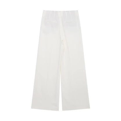 HH Women Spring Fashion Suits White Turn-Down Collar Long Sleeves Lace-Up Blazers+High Waist Zipper Long Pants Female Sets