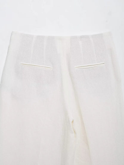 HH Women Spring Fashion Suits White Turn-Down Collar Long Sleeves Lace-Up Blazers+High Waist Zipper Long Pants Female Sets