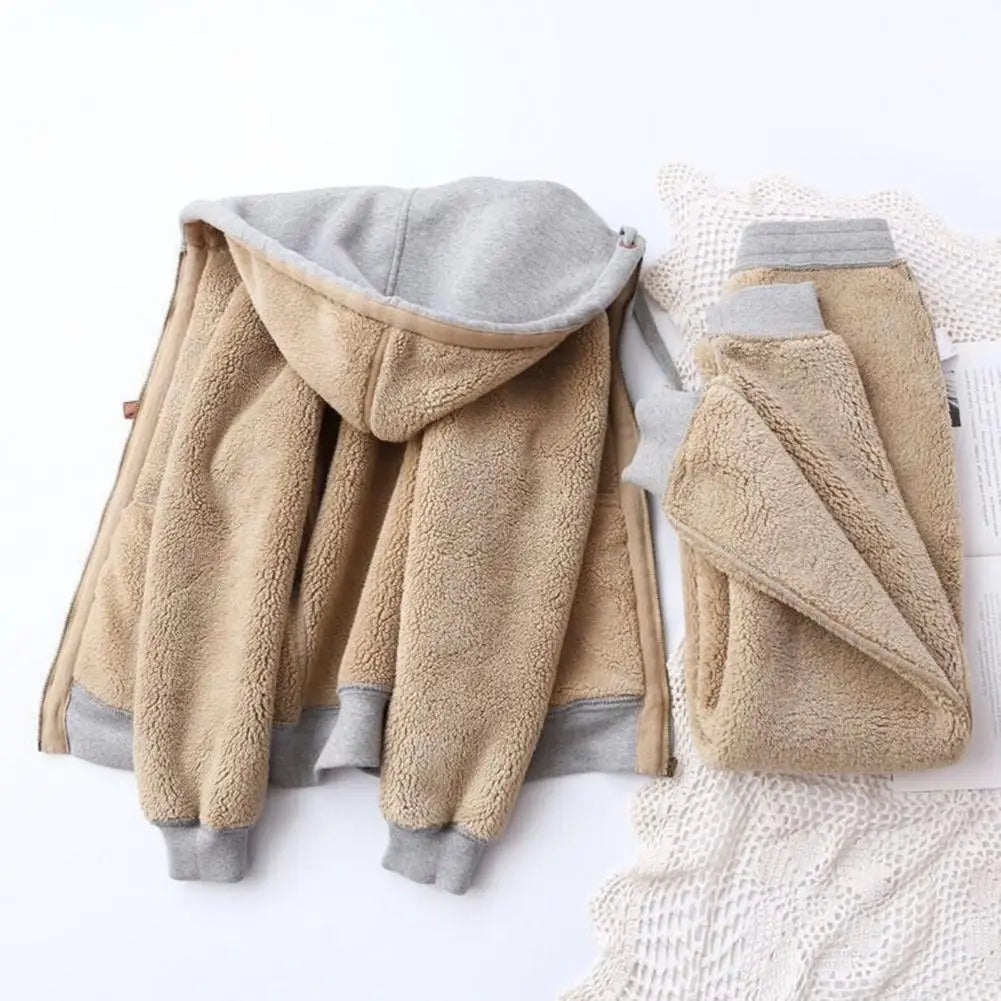 Women's Sweatshirt Pants Suit Autumn and Winter Warm Long-sleeved Fleece Thick Hoodie Coat Jogger Pants Sportswear Two-piece Set