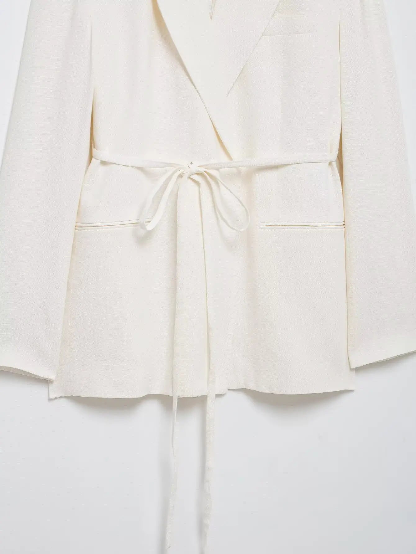 HH Women Spring Fashion Suits White Turn-Down Collar Long Sleeves Lace-Up Blazers+High Waist Zipper Long Pants Female Sets