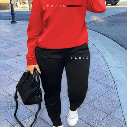 Women's autumn and winter hip-hop casual street fashion Paris letter printed round neck sports shirt+sports pants warm suit
