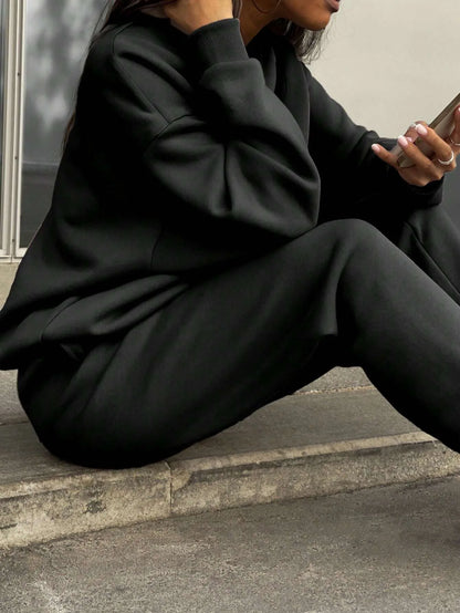 Casual Sweatshirt Long Sleeve Women's Suit Autumn Winter New Fashion Semi Zipper Loose Simple Sports Trousers 2piece Set Female