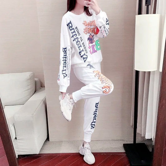Women's Casual Sweat Suits 2025 Spring Autumn New Tracksuit Fashion Loose Long Sleeved Tops And Pants 2 Two Piece Set For Women