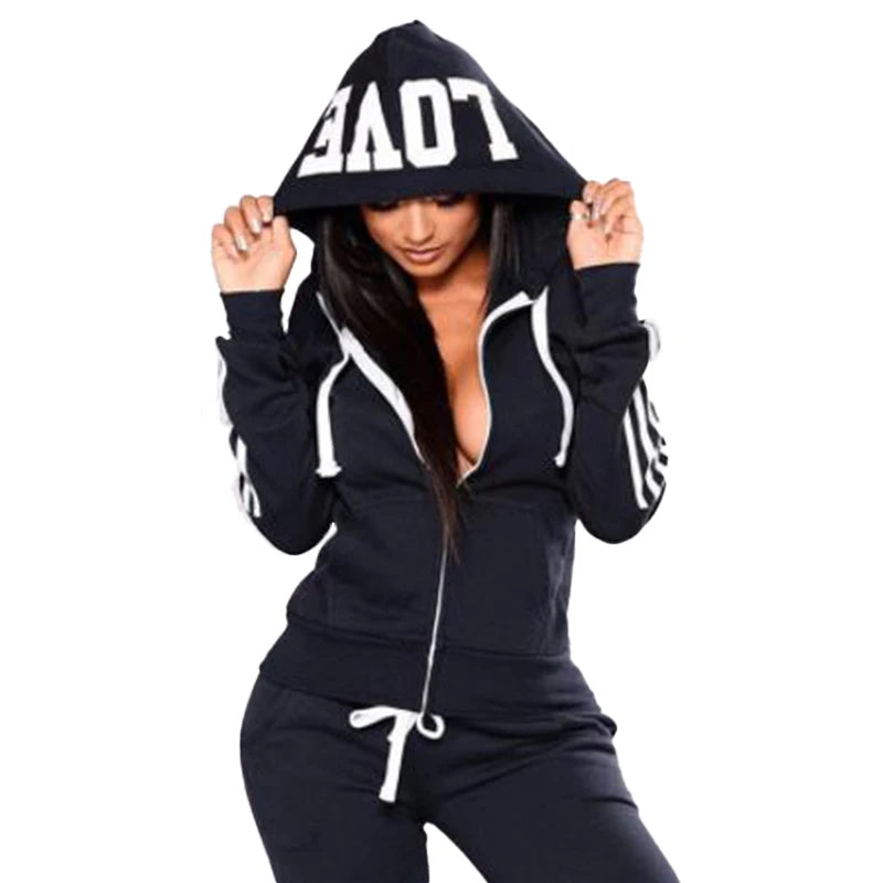 Fashion Women Track Suits Sports Wear Jogging Suits Ladies Hooded Tracksuit Set Clothes Hoodies+Sweatpants Sweat Suits