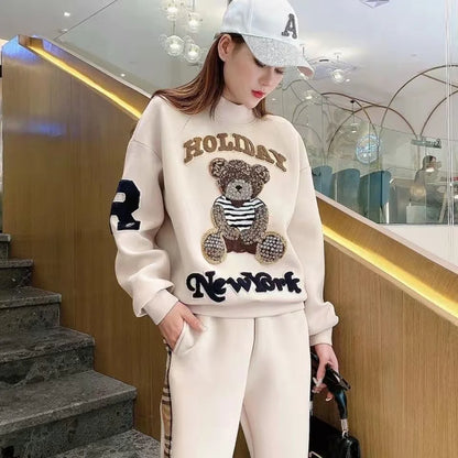 Women's Casual Fashion Plush Sweater Sweat Suits 2025 Spring And Autumn Winter New Temperament Matching Two Piece Sets For Women