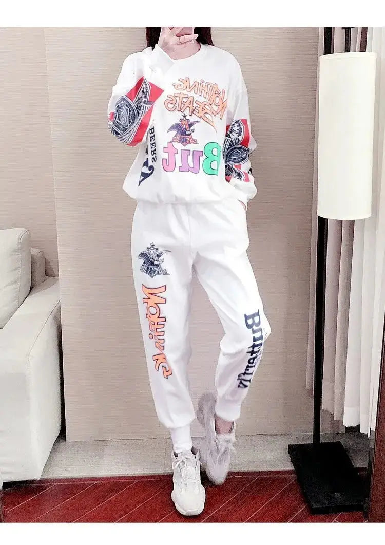 Women's Casual Sweat Suits 2025 Spring Autumn New Tracksuit Fashion Loose Long Sleeved Tops And Pants 2 Two Piece Set For Women