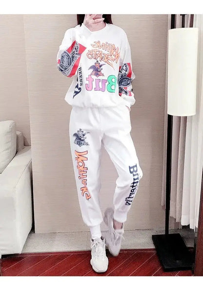 Women's Casual Sweat Suits 2025 Spring Autumn New Tracksuit Fashion Loose Long Sleeved Tops And Pants 2 Two Piece Set For Women