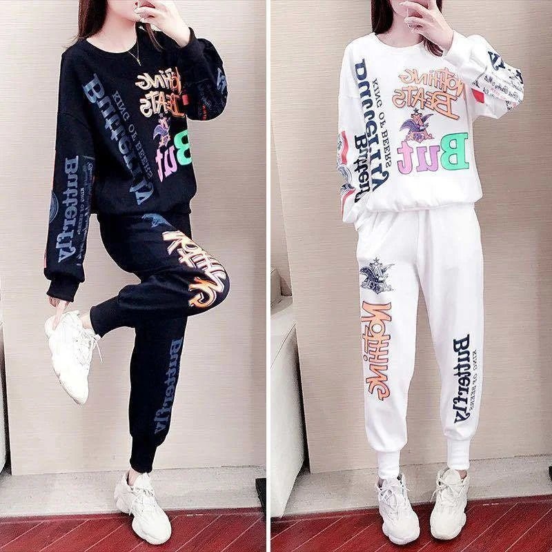 Women's Casual Sweat Suits 2025 Spring Autumn New Tracksuit Fashion Loose Long Sleeved Tops And Pants 2 Two Piece Set For Women