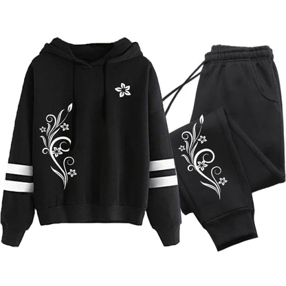 Women Tracksuit Daily Outdoor Autumn Winter Quality Hoodies Casual Single Piece Stripe Sweatshirt and Sweatpants Comfort Jogging