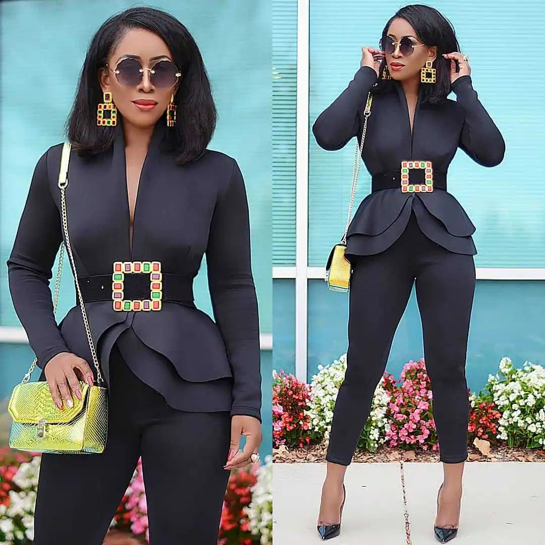 Women Winter Women's Set Tracksuit Full Sleeve Ruffles Blazers Pencil Pants Suit Two Piece Set Office Lady Outfits Uniform