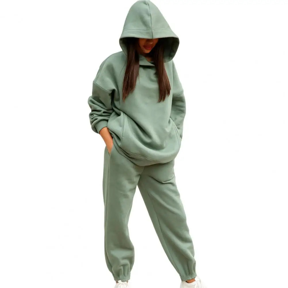 Women Tracksuit Autumn Winter Warm Hoodies Top Suits Casual Hooded Sweatshirts And Jogging Pants Outfits Sweatpants 2 Piece Sets