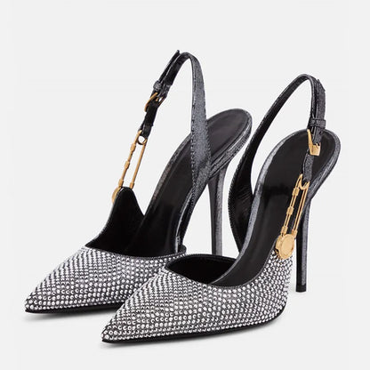Luxury Rhinestones Sequined Buckle Women Pumps Elegant Pointed toe