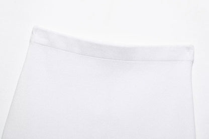 Women's Fashion Elegant Skirt Suit Round Neck Long Sleeve Knitted Sweater Top Elastic Waist Mini Skirt Female Spring Summer New