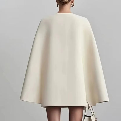 Women's suit dress for autumn office wear, double-breasted cape-like cloak, solid color V-neck suit jacket