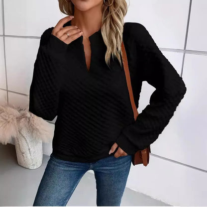 Women Sweatshirt 2025 Spring Autumn Latest Fashion Solid Color Deep V-Neck Pullover Long Sleeved Casual Hoodie Loose Sporty Top