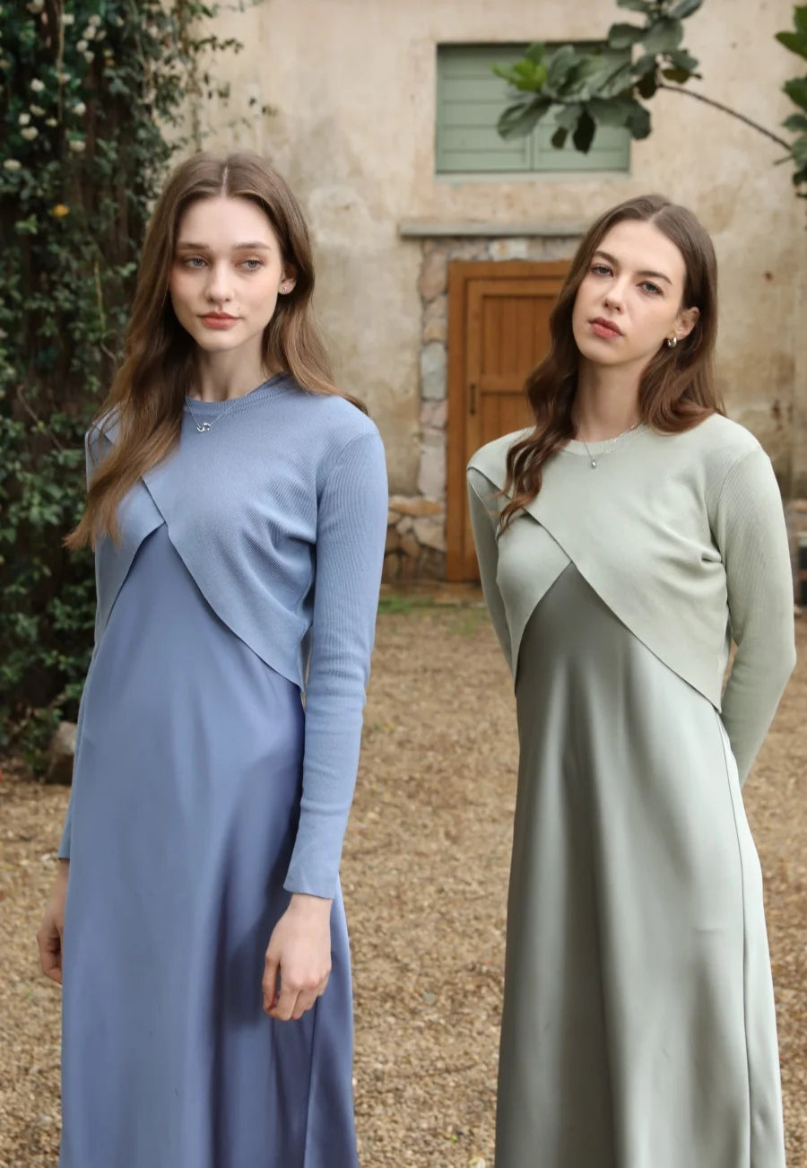 AS 2025 spring summer elegance satin dress + knitted top match set