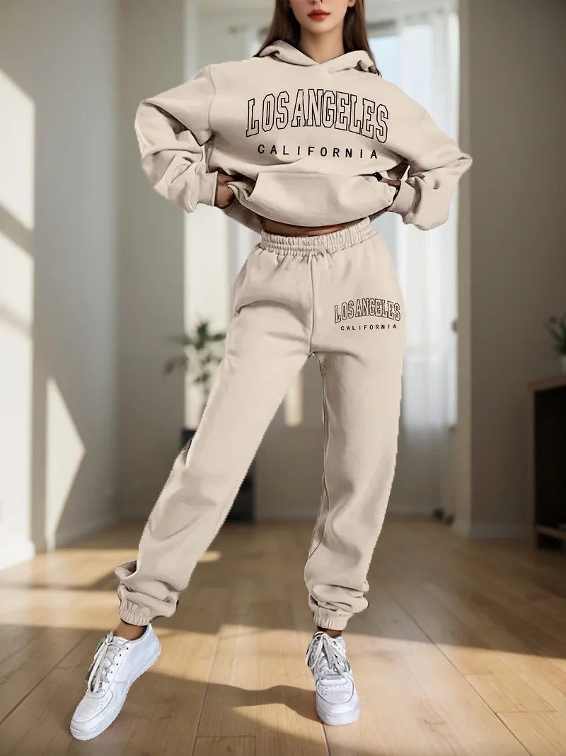 Women's Hoodies Two Pieces Sets Fashion Letter Print Pullover Sweatpants 2Pieces Set Sweatshirts Trousers Suit For Women Hooded
