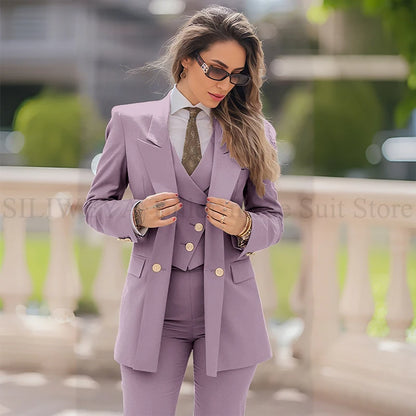 Elegant Women Suit 3 Piece Jacket Vest Pants Double Breasted Female Clothing Smart Formal Office Banquet Lady's Blazers Sets