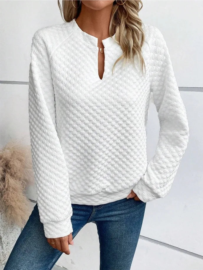 Women Sweatshirt 2025 Spring Autumn Latest Fashion Solid Color Deep V-Neck Pullover Long Sleeved Casual Hoodie Loose Sporty Top