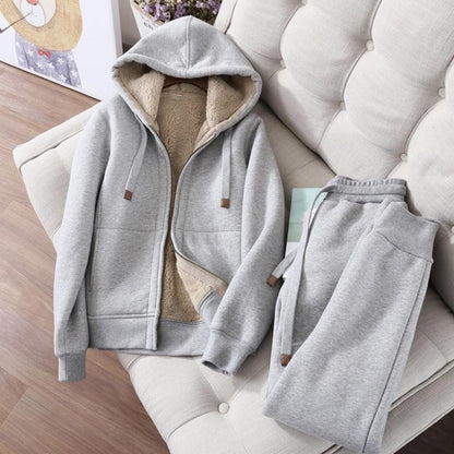 Women's Sweatshirt Pants Suit Autumn and Winter Warm Long-sleeved Fleece Thick Hoodie Coat Jogger Pants Sportswear Two-piece Set