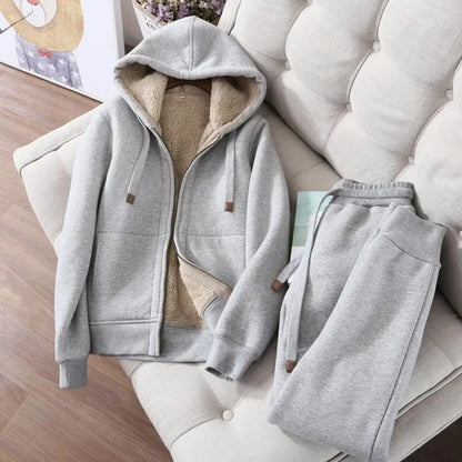 Women's Sweatshirt Pants Suit Autumn and Winter Warm Long-sleeved Fleece Thick Hoodie Coat Jogger Pants Sportswear Two-piece Set