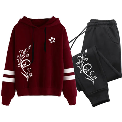 Women Tracksuit Daily Outdoor Autumn Winter Quality Hoodies Casual Single Piece Stripe Sweatshirt and Sweatpants Comfort Jogging