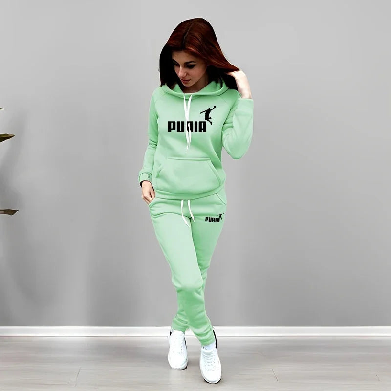 Autumn Winter Daily Casual Sporty Hoody Outfit Women's Jogger Set Hoodies and Sweatpants Female Home Outdoor Comfort Sportswear