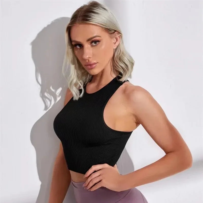 3 Piece Yoga Vest Women Gym Sports Black White Crop Tops Seamless