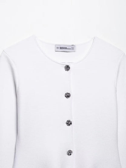 Women's Fashion Elegant Skirt Suit Round Neck Long Sleeve Knitted Sweater Top Elastic Waist Mini Skirt Female Spring Summer New