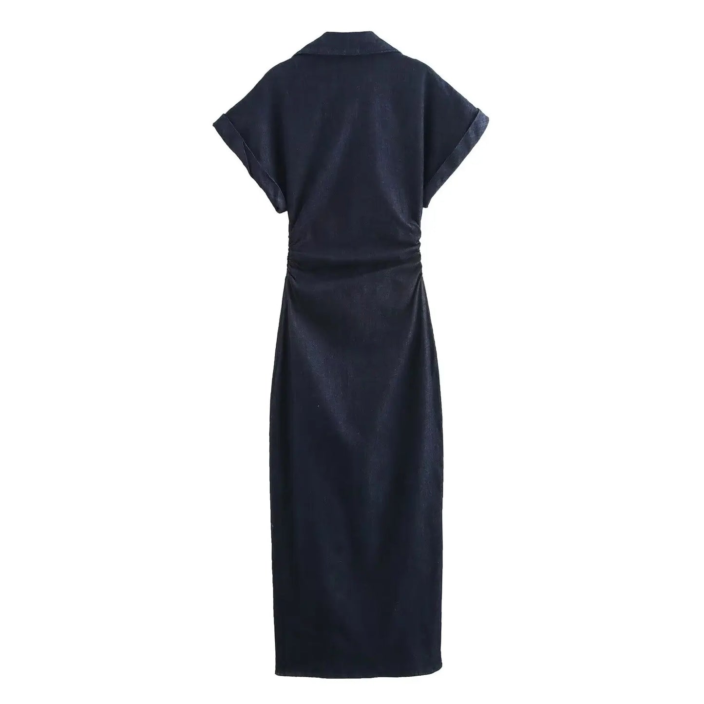 ETJ 2025 traf Spring New 1975 series denim MIDI dress with lapel side