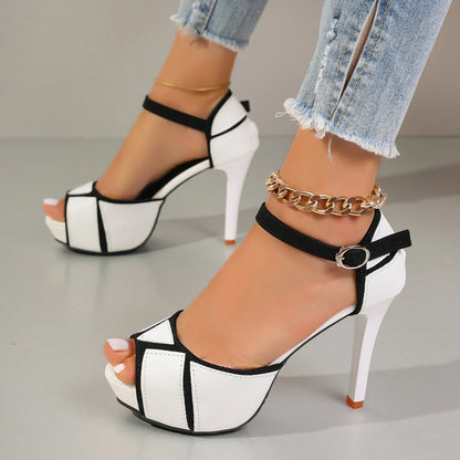 Women's Sandals Colorblock Peep Toe Platform Pumps Summer Fight Color