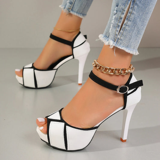 Women's Sandals Colorblock Peep Toe Platform Pumps Summer Fight Color