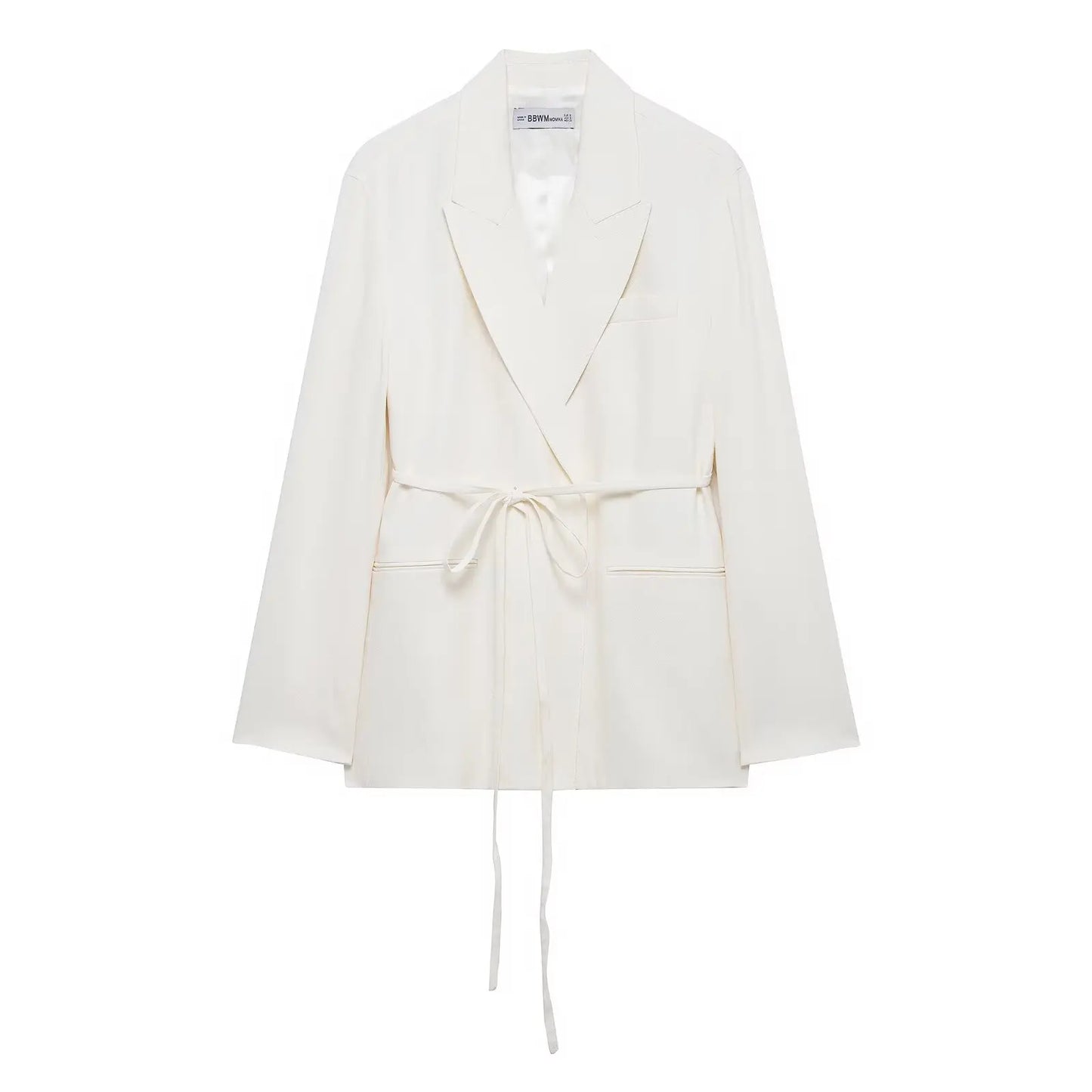 HH Women Spring Fashion Suits White Turn-Down Collar Long Sleeves Lace-Up Blazers+High Waist Zipper Long Pants Female Sets